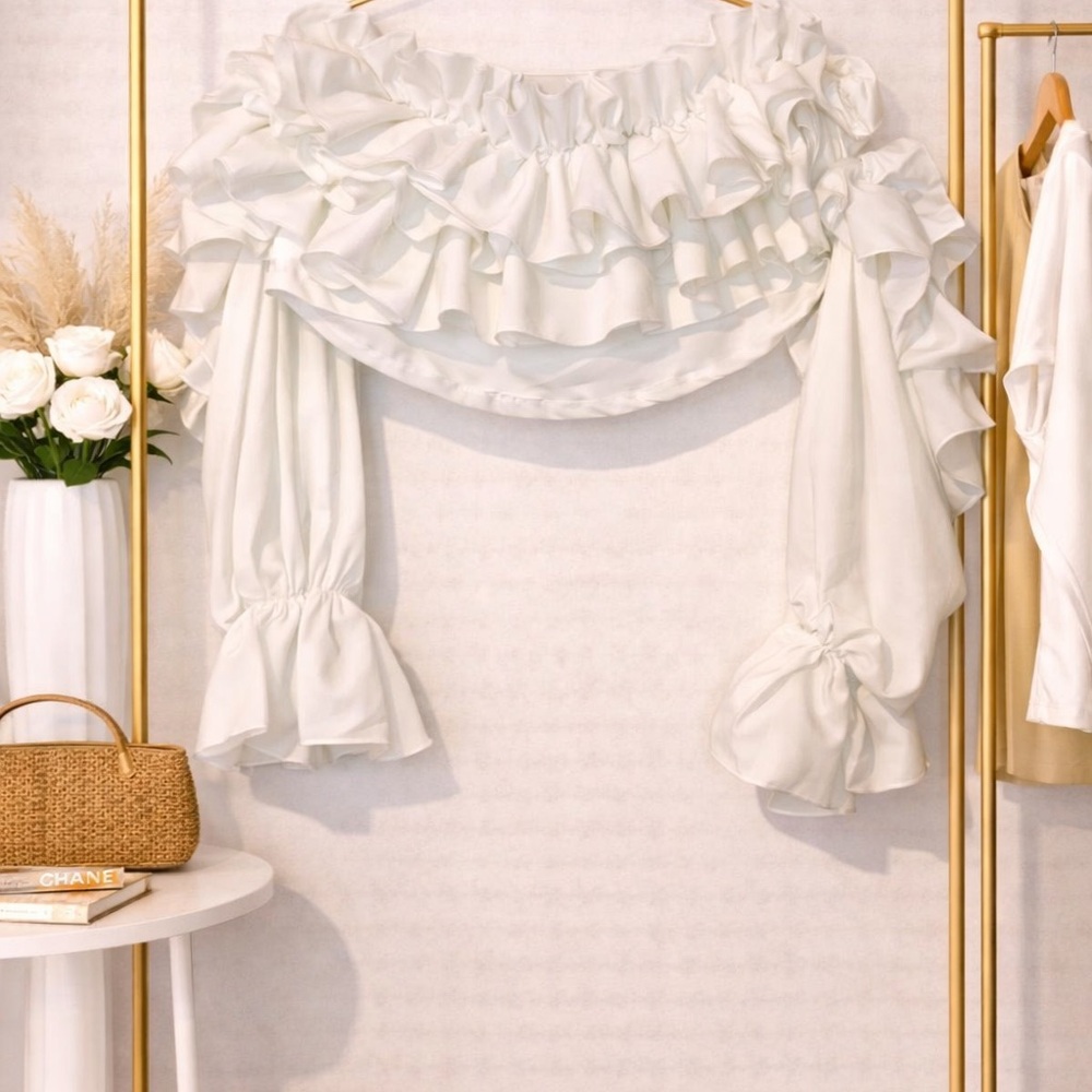 SHEIN White Off-Shoulder Ruffle Peasant Blouse